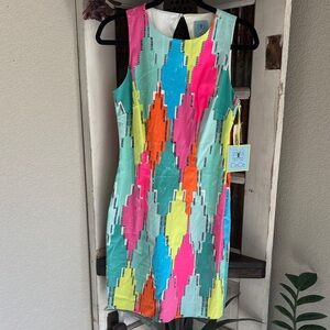 NWT CeCe Neon Geometric Shift Dress - Pink, Turquoise & Lime